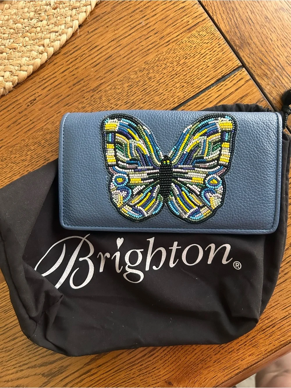 Brighton Blue Wallet with Multicolor Beaded Butterfly